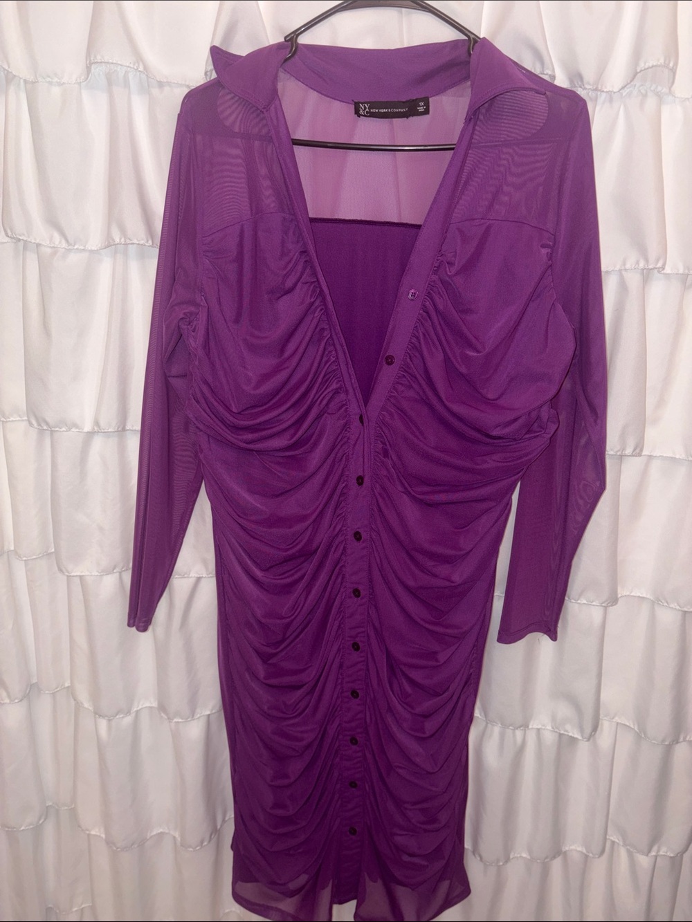 New York & Company Purple Ruched Midi Dress